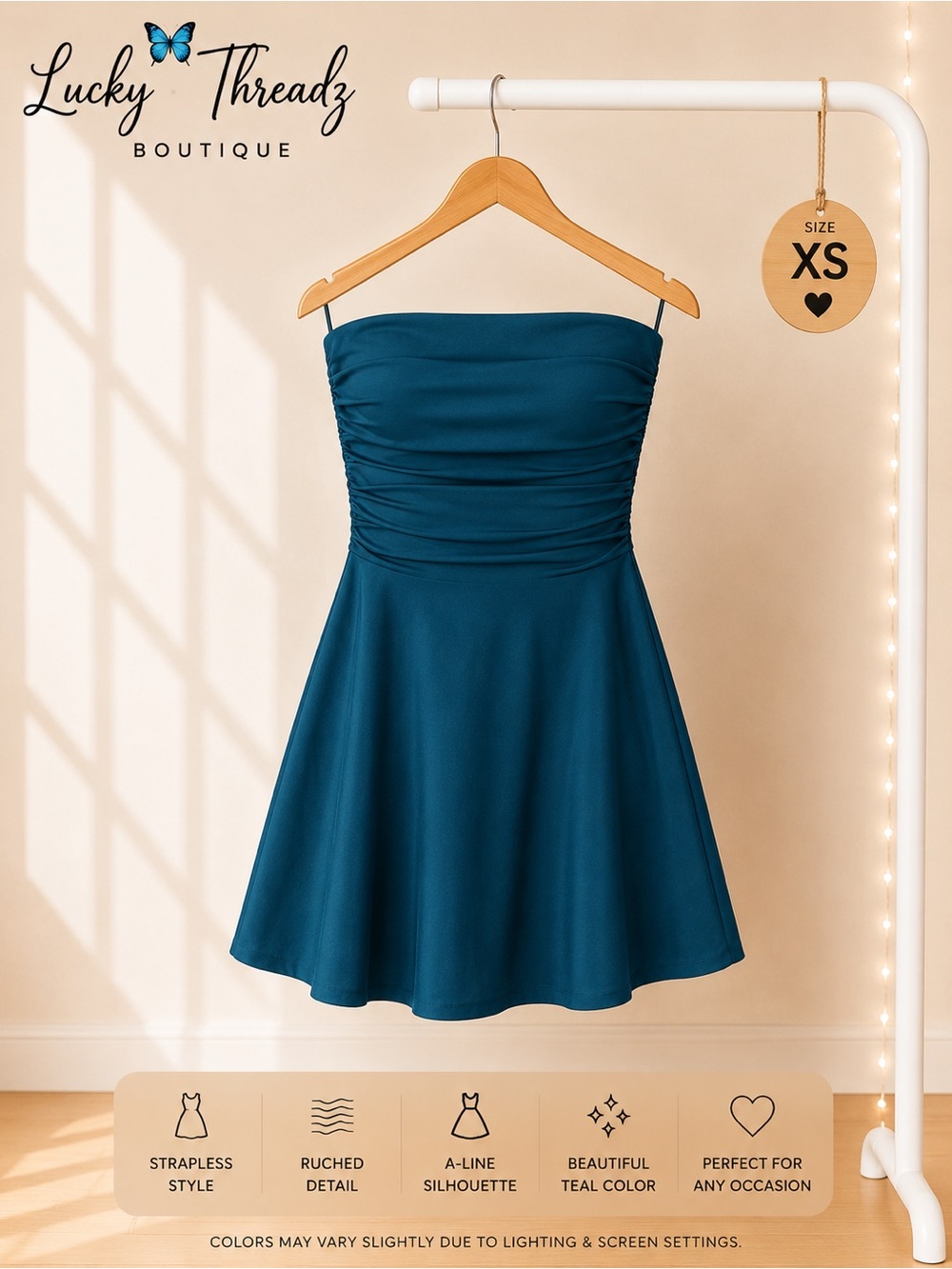Windsor Teal Strapless Ruched Mini Dress XS Homecoming